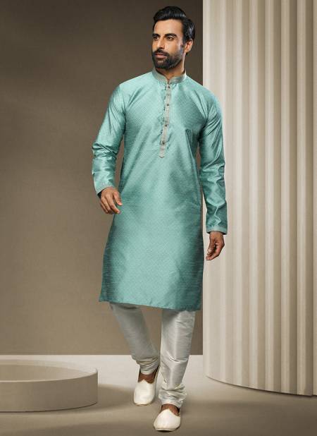 Sky Blue Colour New Ethnic Wear Mens Jacquard silk Kurta Pajama Collection 1545.jpg